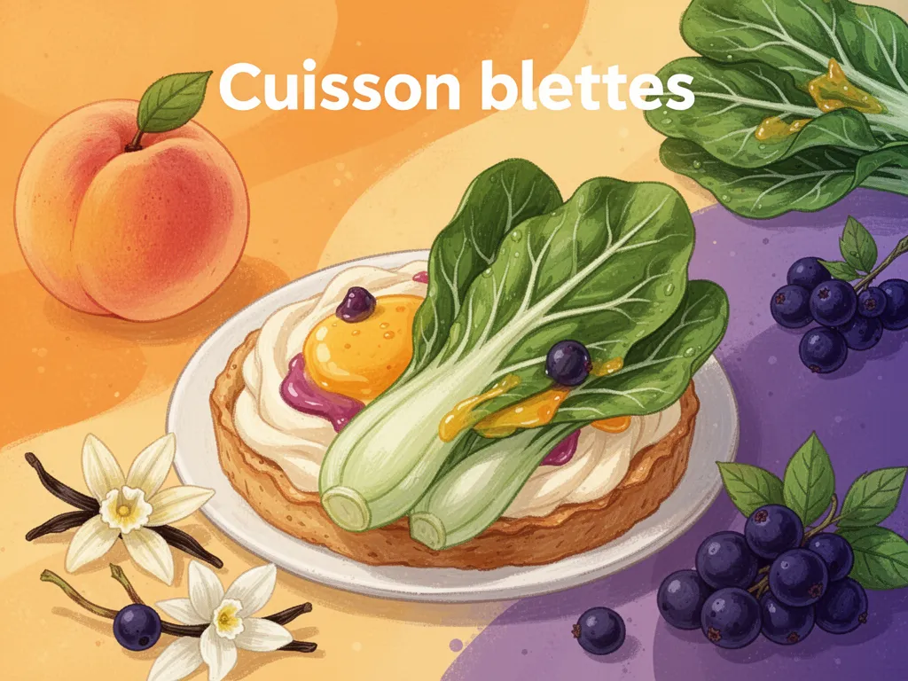 Gros plan sur des blettes pochées, feuilles vert foncé et côtes blanches brillantes, déposées sur un torchon.