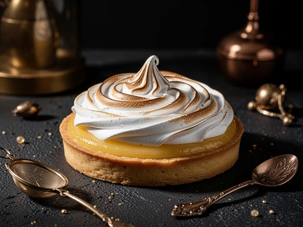 Tarte au citron meringuée avec une meringue dorée et torchée